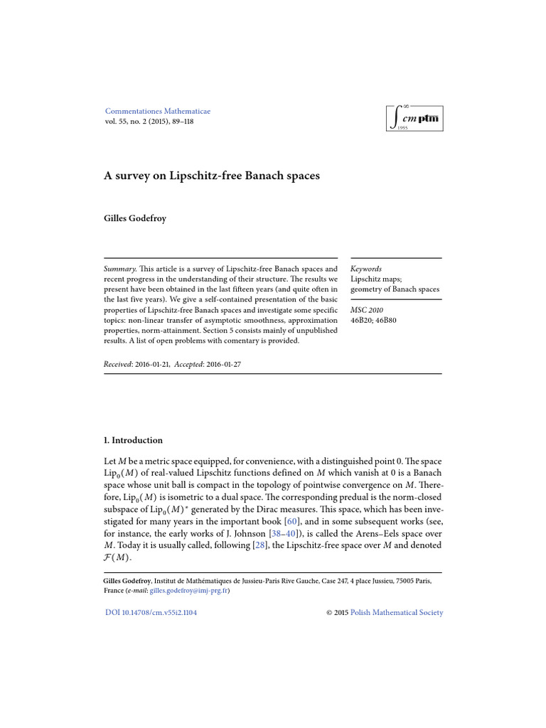 A Survey On Lipschitz-Free Banach Spaces | PDF