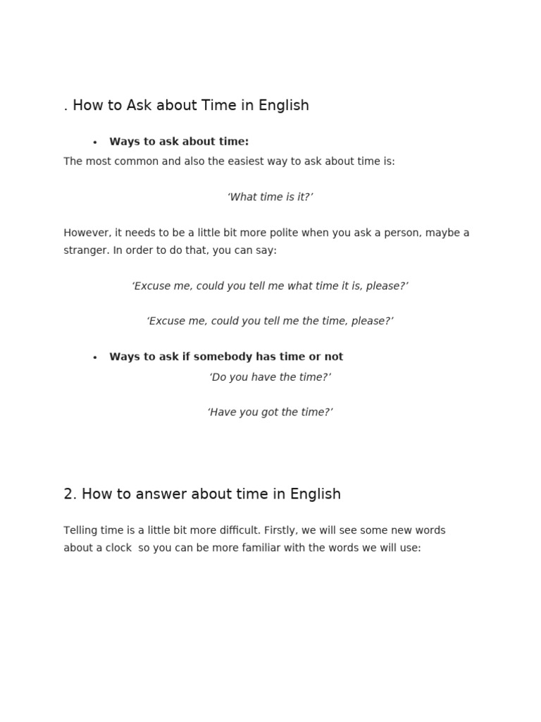 How To Ask About Time in English | PDF