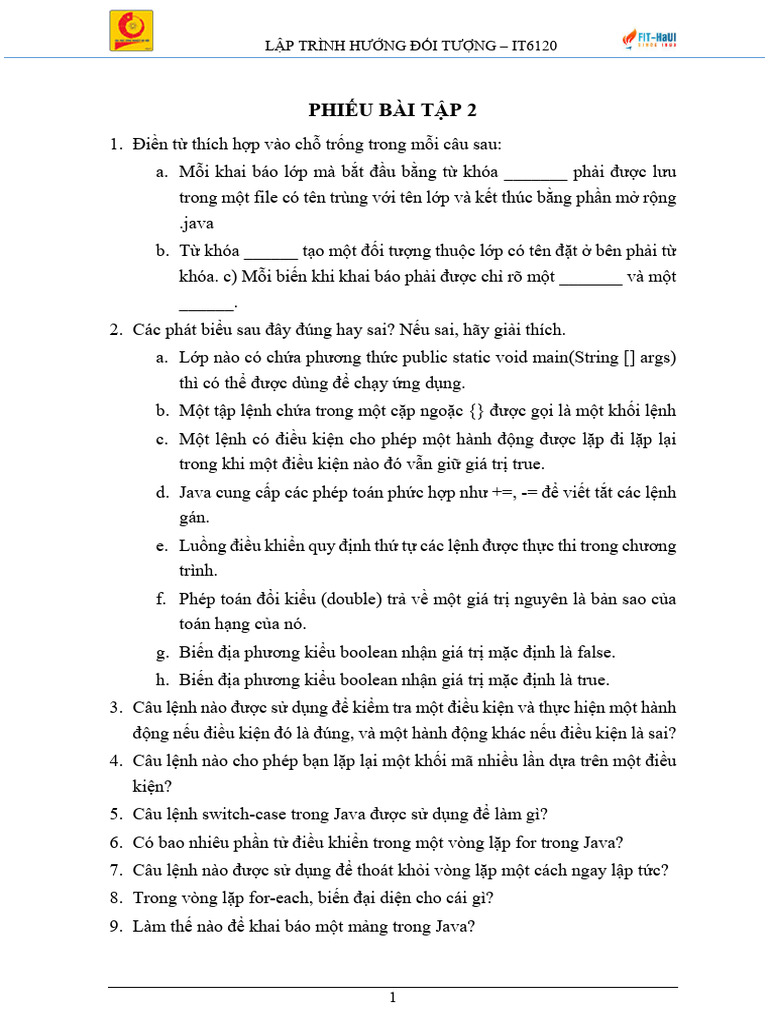 Bai 2 - Phieu Bai Tap | PDF