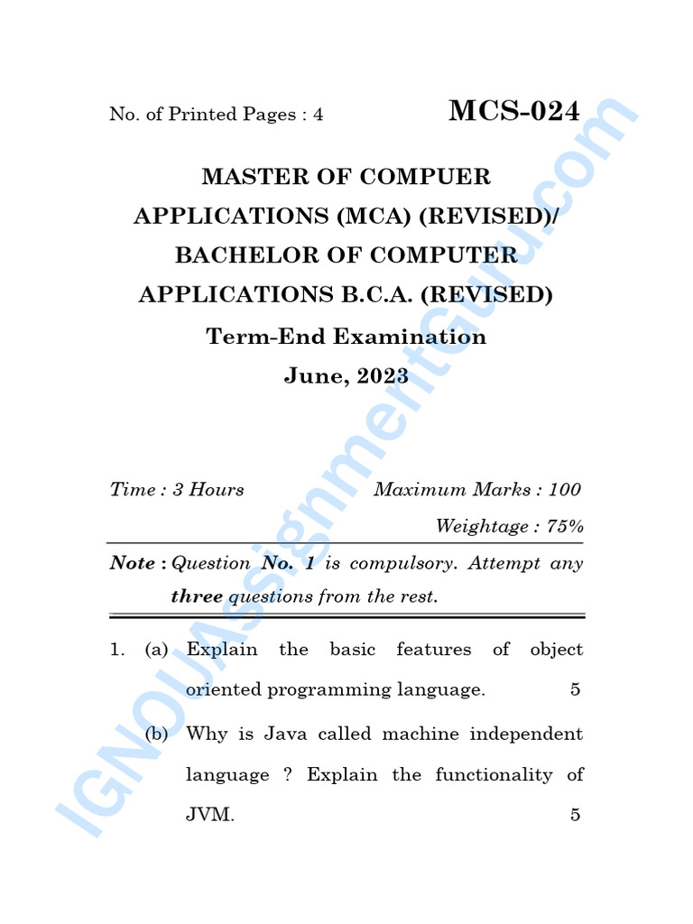 June - 2023 MCS-024 | PDF | Java (Programming Language) | Computers