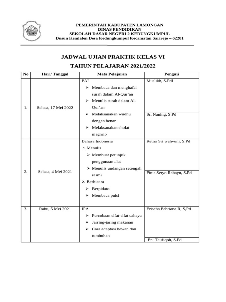 Jadwal Ujian Praktik Pdf
