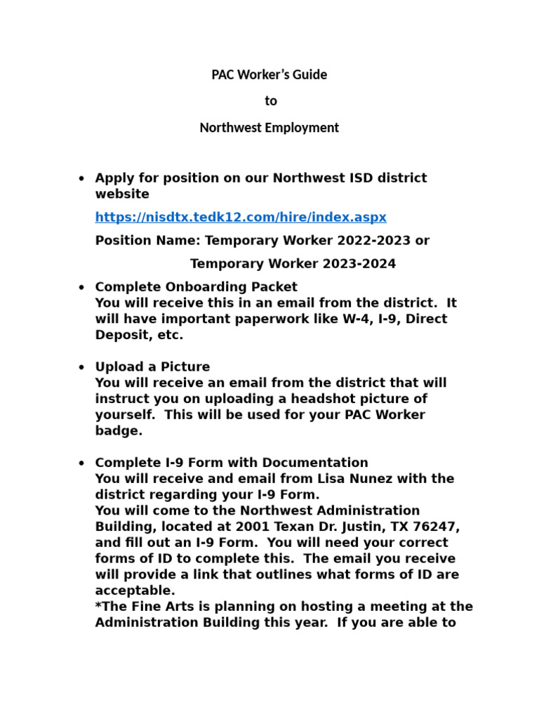PAC Worker Employment Instructions | PDF