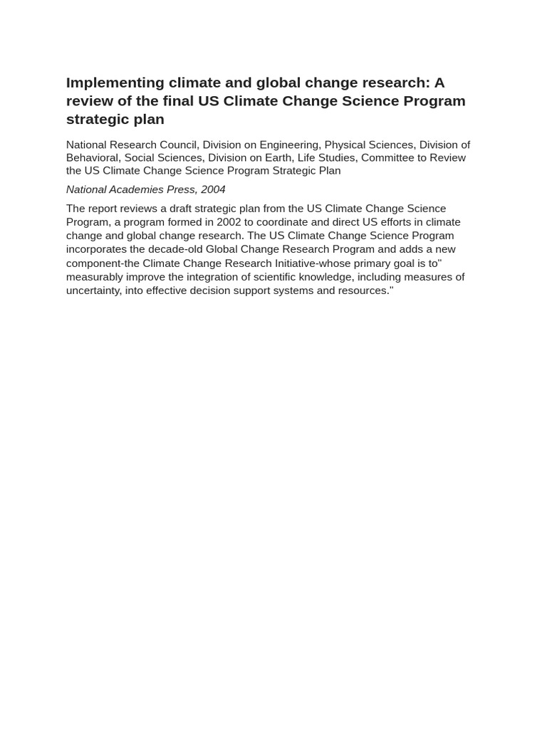 Implementing Climate and Global Change Research - A Review of The Final ...