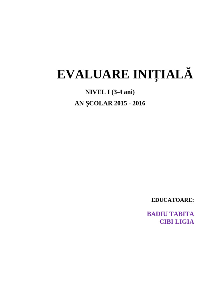 Evaluare Initiala 2015-2016 Grupa Mijlocie | PDF