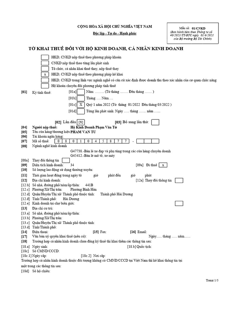 To Khai Q1.2022 | PDF