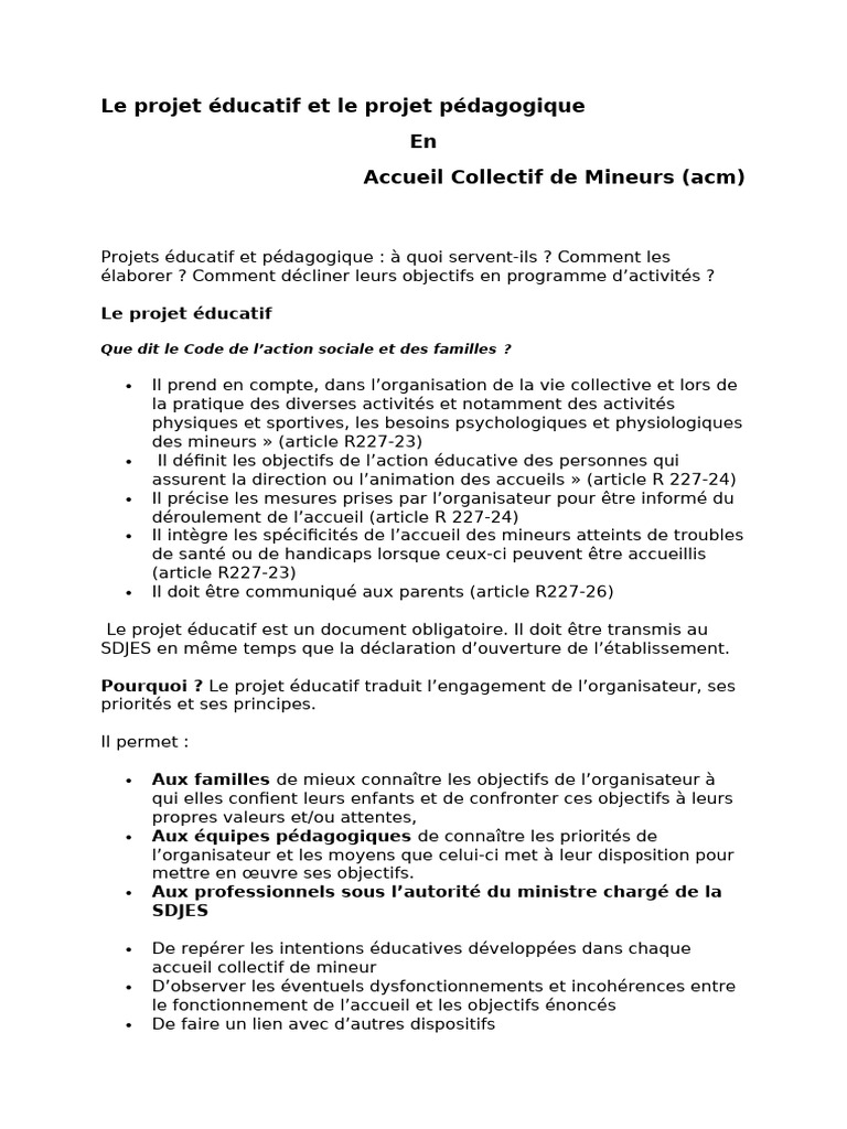 Projet éducatif et pédagogique ACM | PDF | Pédagogie | Invalidité