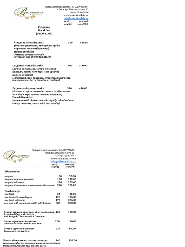 Snidankove Menyu 2024 | PDF
