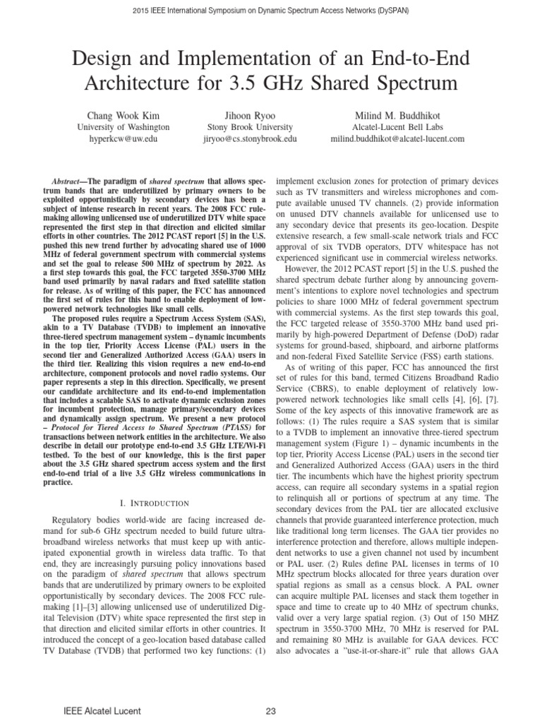 Design and Implementation of An End-To-End Architecture For 3.5 GHZ ...