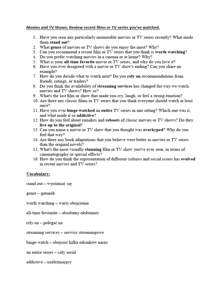 Movies & TV Shows Discussion Guide | PDF