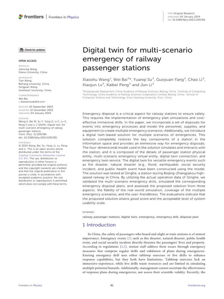 Digital Twin For Multi-Scenario Emergency of Railway Passenger Stations ...
