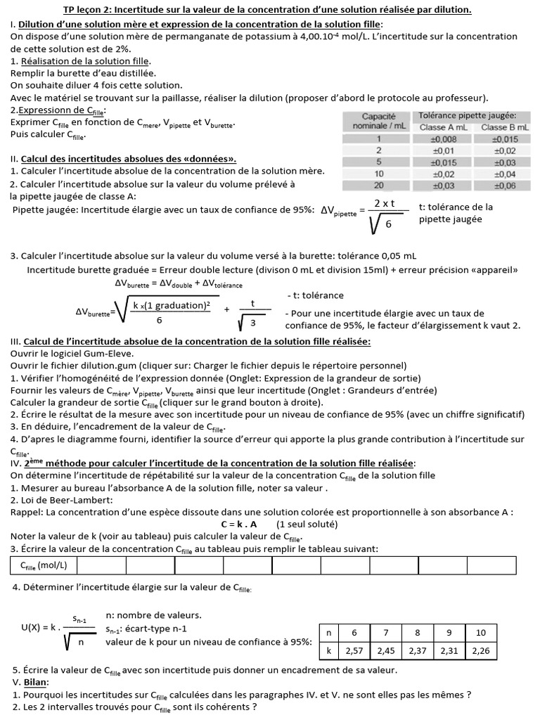 TP Incertitude Sur Une Mesure CORRECTION | PDF