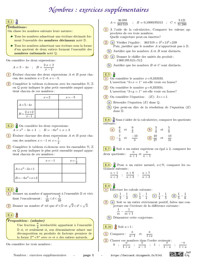 SEC-Nombres - Exercices Sup | PDF