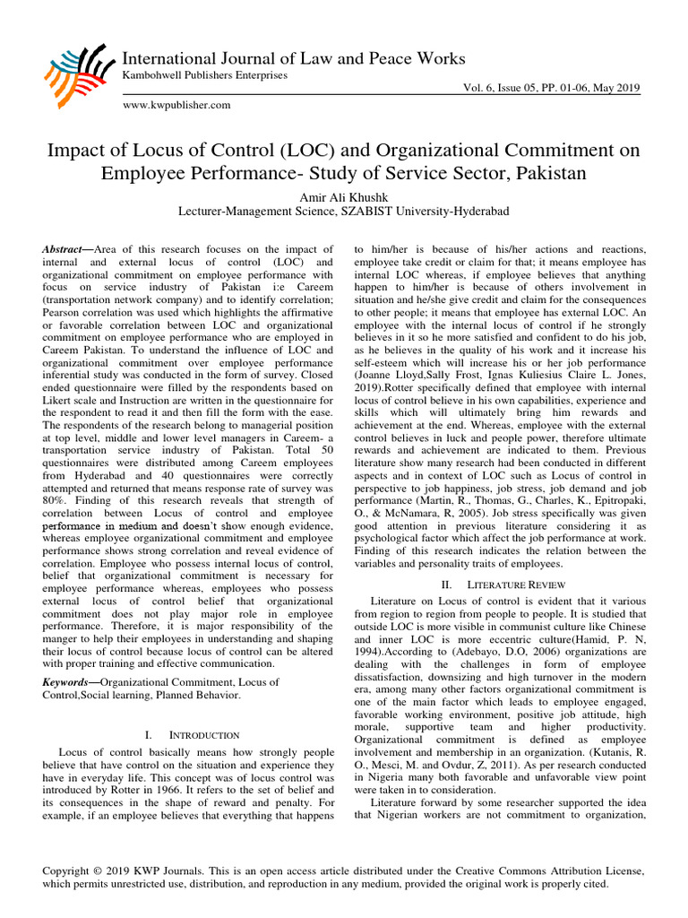 Impact of Locus of Control and Organizational Commitment On Employee ...