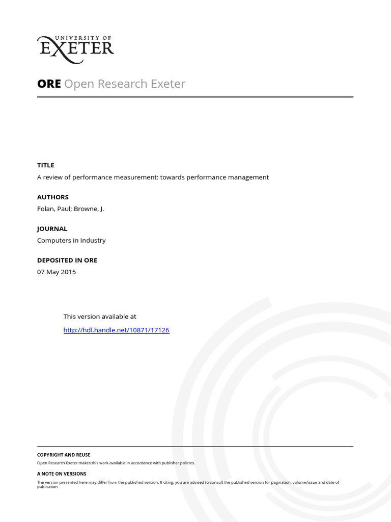A Review of Performance Measurement - Towards Performance Management | PDF