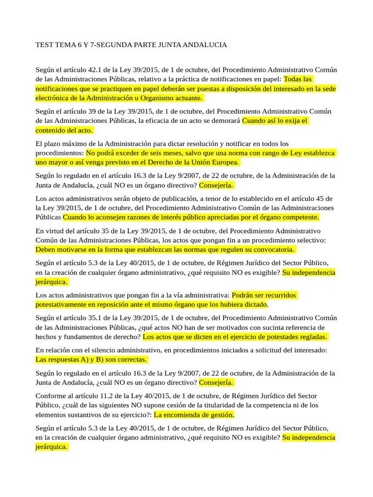Test Tema 6-7 Segunda Parte Junta de Andalucia | PDF