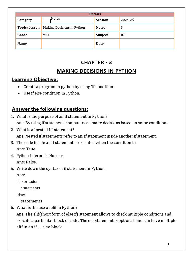 Making Decisions in Python N | PDF
