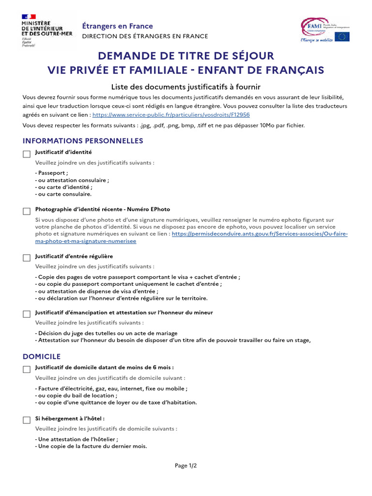 Documents pour titre de séjour en France | PDF | Passeport | Sciences ...