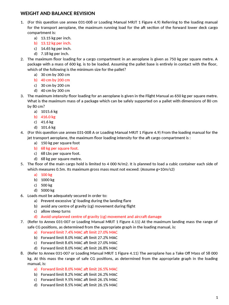 Weight and Balance Calculations Guide | PDF | Aviation | Aerospace ...