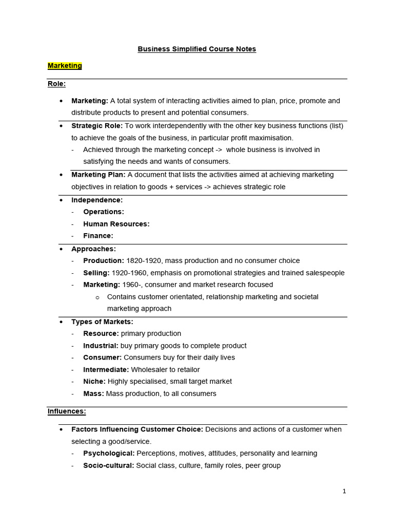 Business Simplified Course Notes | PDF