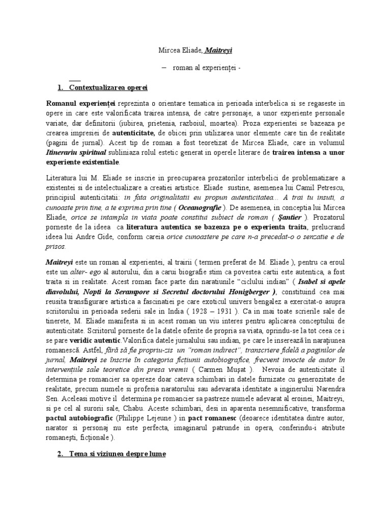 Maitreyi Roman Al Experientei