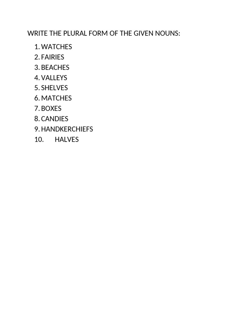 plural form of the given nouns