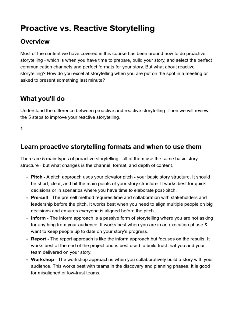 Proactive vs. Reactive Storytelling | PDF