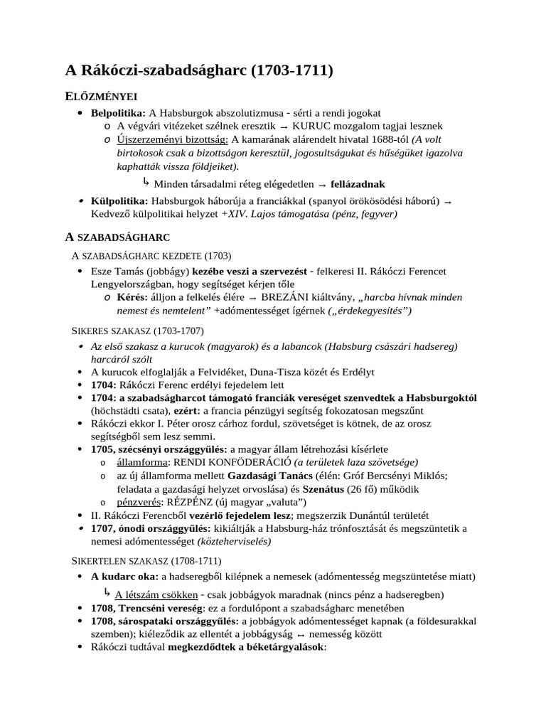 A Rákóczi-Szabadságharc | PDF
