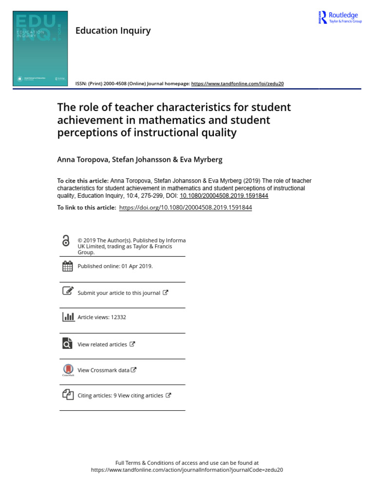 The Role of Teacher Characteristics For Student Achievement in ...