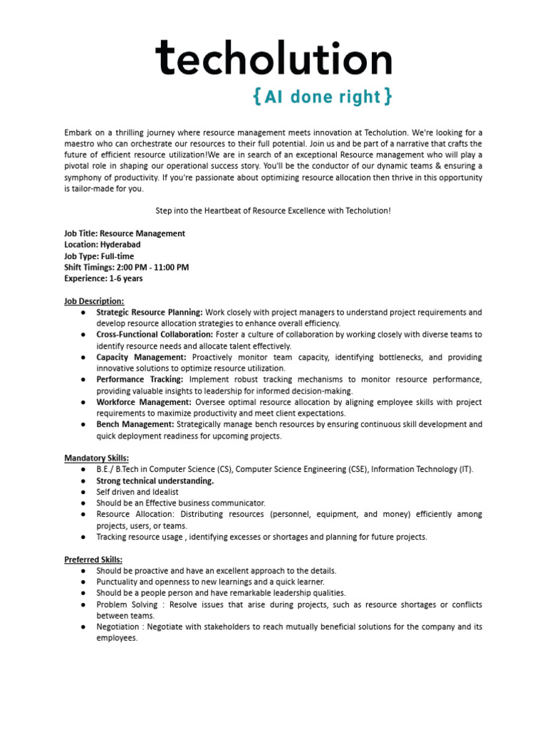 Resource Management Job at Techolution | PDF | Artificial Intelligence ...