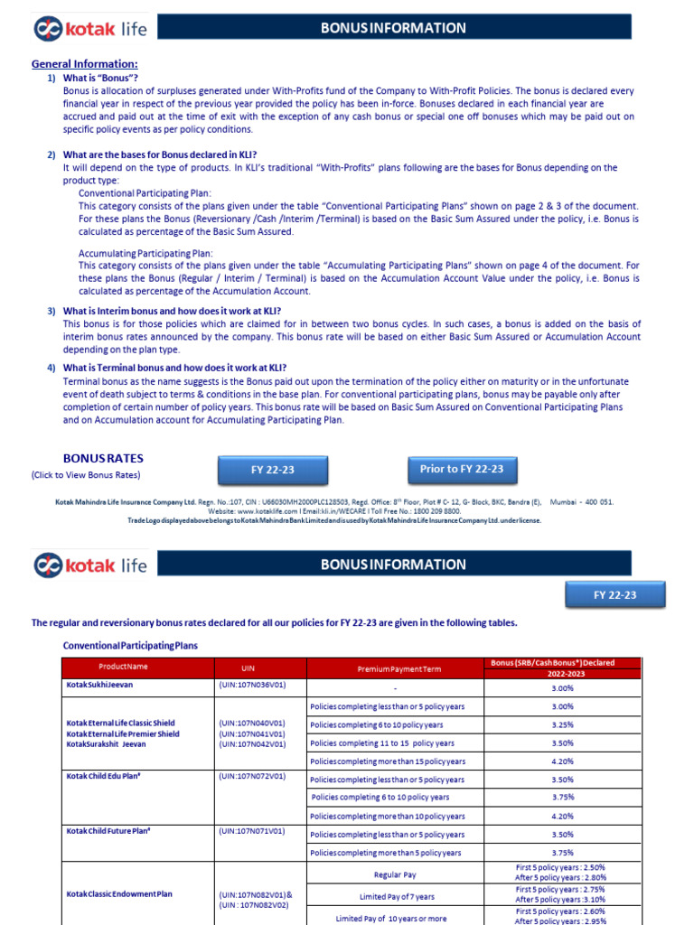 Kotak Bonus - Information | PDF