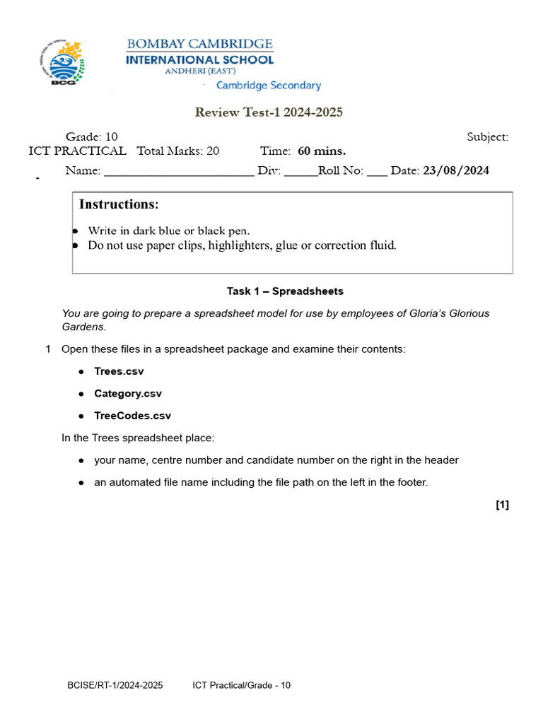 RT1 Grade 10 Practical 2024-25 | PDF