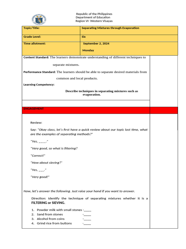 Lesson Plan in Science - Evaporation Week 5 | PDF