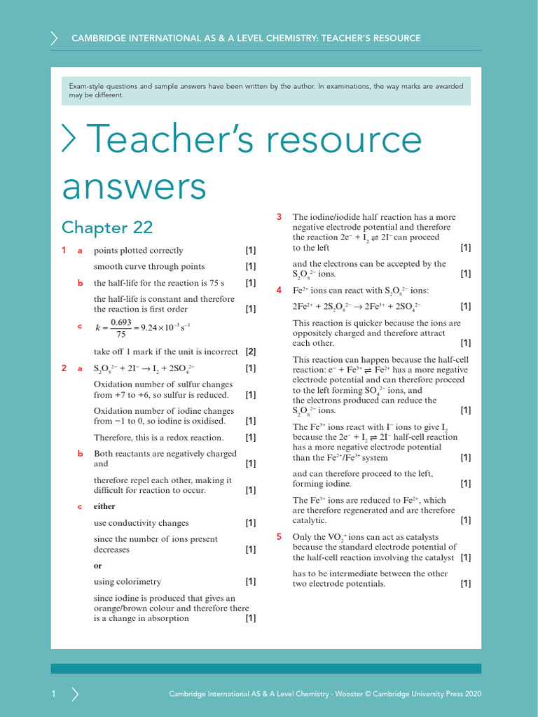 Teacher's Resource Answers Chapter 22 Asal Chemistry | PDF