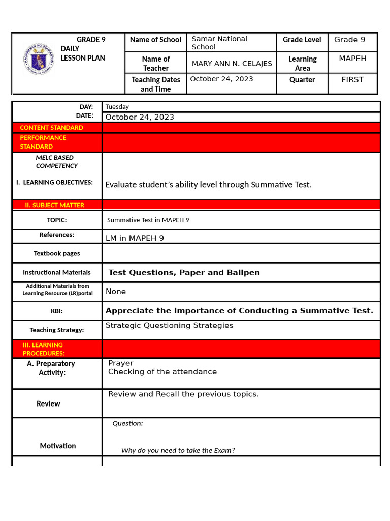Lesson Plan in Health | PDF