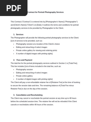 Contract for Portrait Photography Services