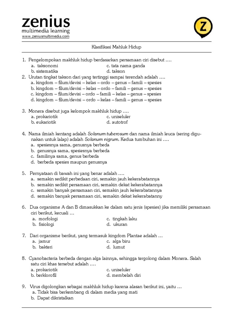 Klasifikasi Mahluk Hidup