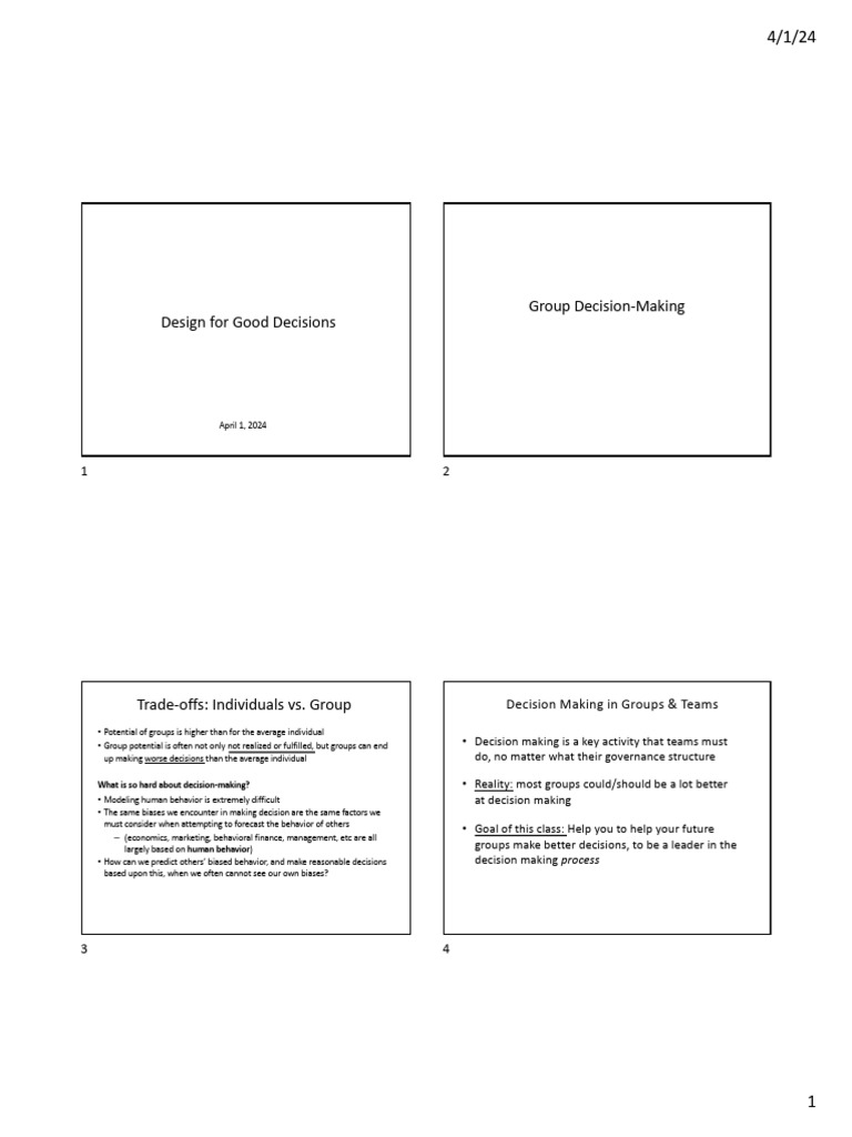 LIOClass8 Design For Good Decisions SP2024 Sec21 Handouts | PDF