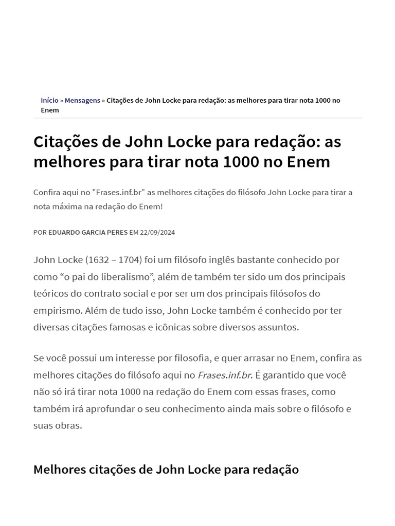 Citações de John Locke para Redação ENEM | PDF | John Locke | Liberdade