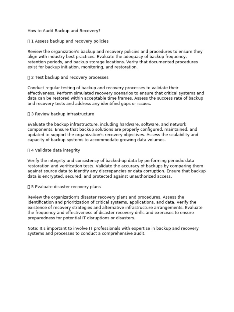 Audit Checklist For Backup - Recovery | PDF