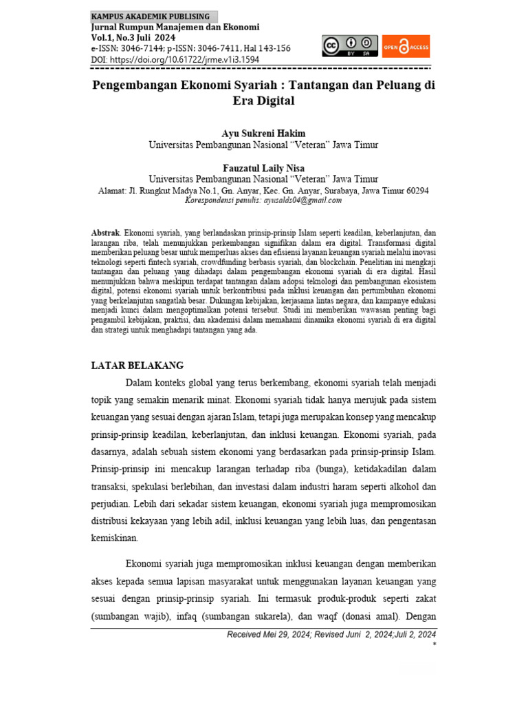 Pengembangan Ekonomi Syariah: Tantangan Dan Peluang Di Era Digital | PDF