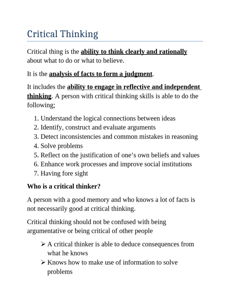 Critical Thinking | PDF