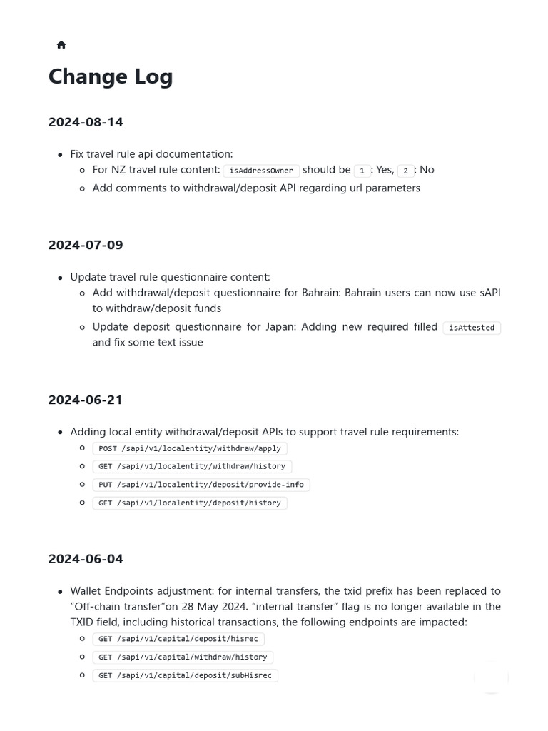 Change Log - Binance Open Platform | PDF