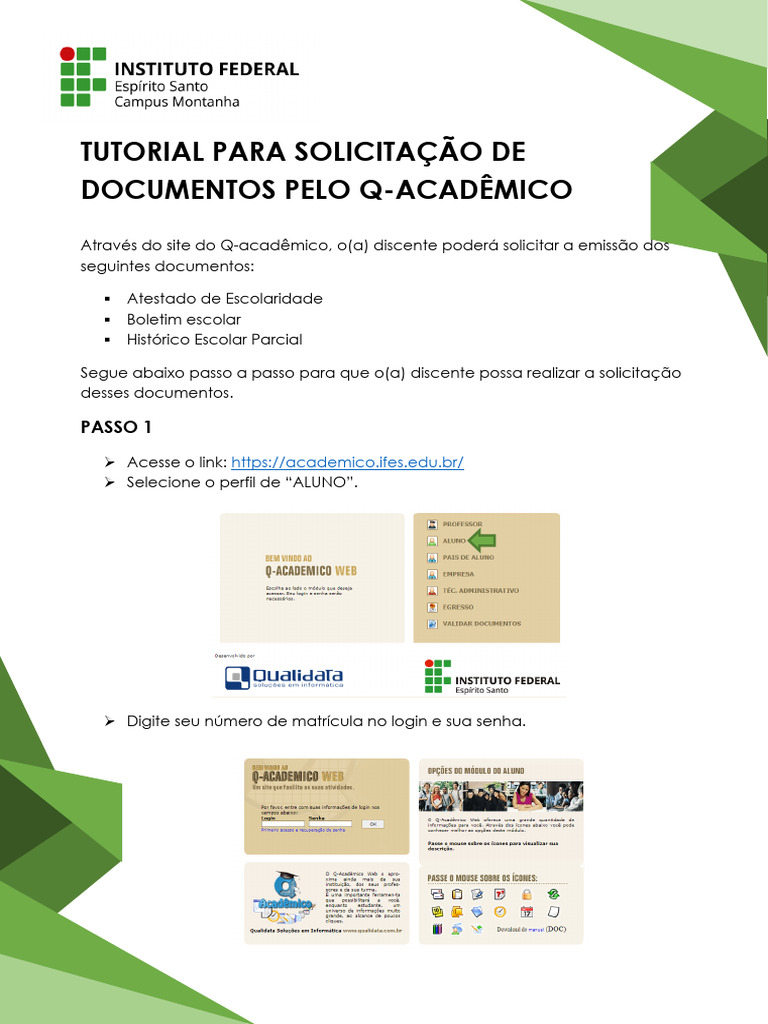 Tutorial para Solicitação de Documentos No Q-Acadêmico | PDF