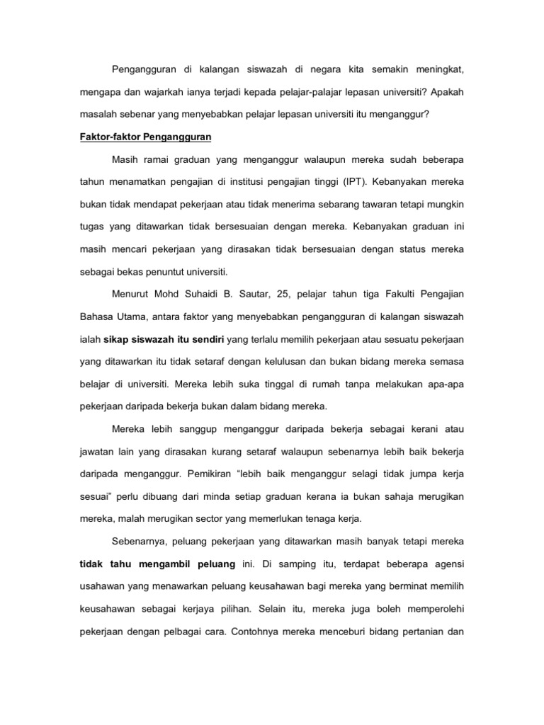 Pengangguran Di Kalangan Siswazah Pdf