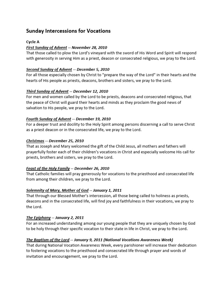 Sunday Intercessions For Vocations | PDF