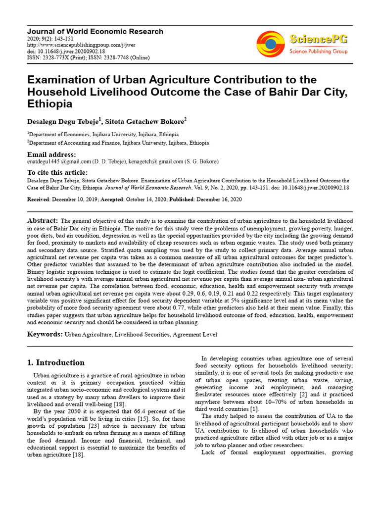 Examination of Urban Agriculture Contribution To T | PDF