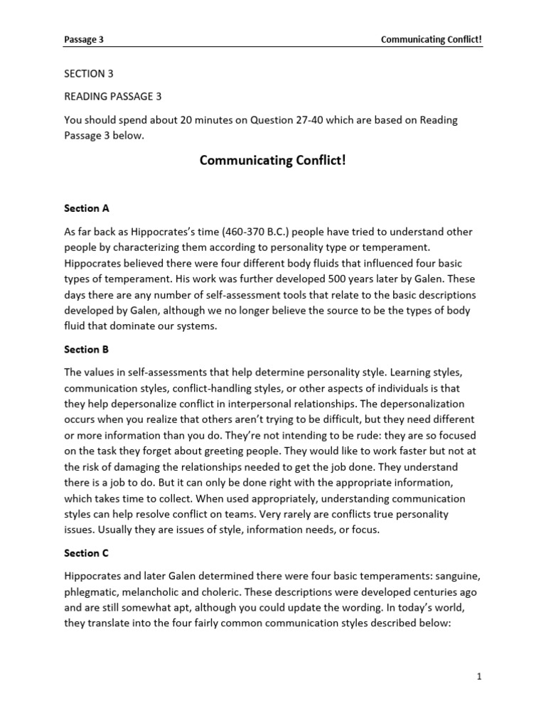 08 Passage 3 - Communicating Conflict Q27-40 | PDF
