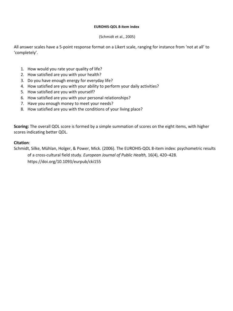 Eurohis-Qol 8-Item Index | PDF