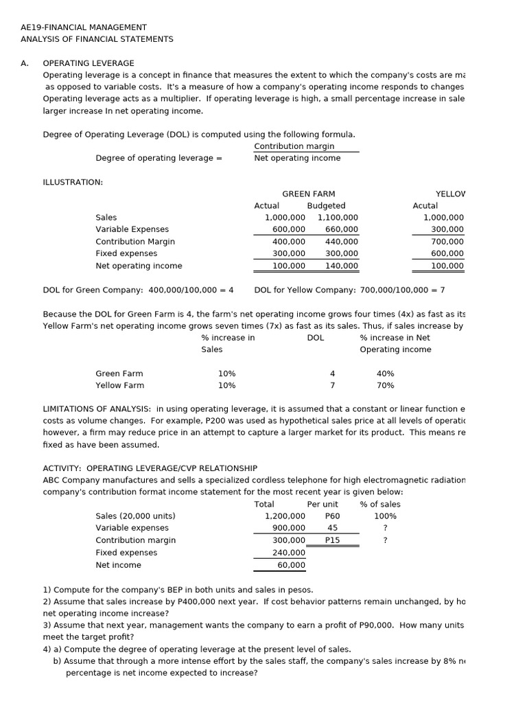 AE 19 Operating and Financial Leverage | PDF | Leverage (Finance) | Debt