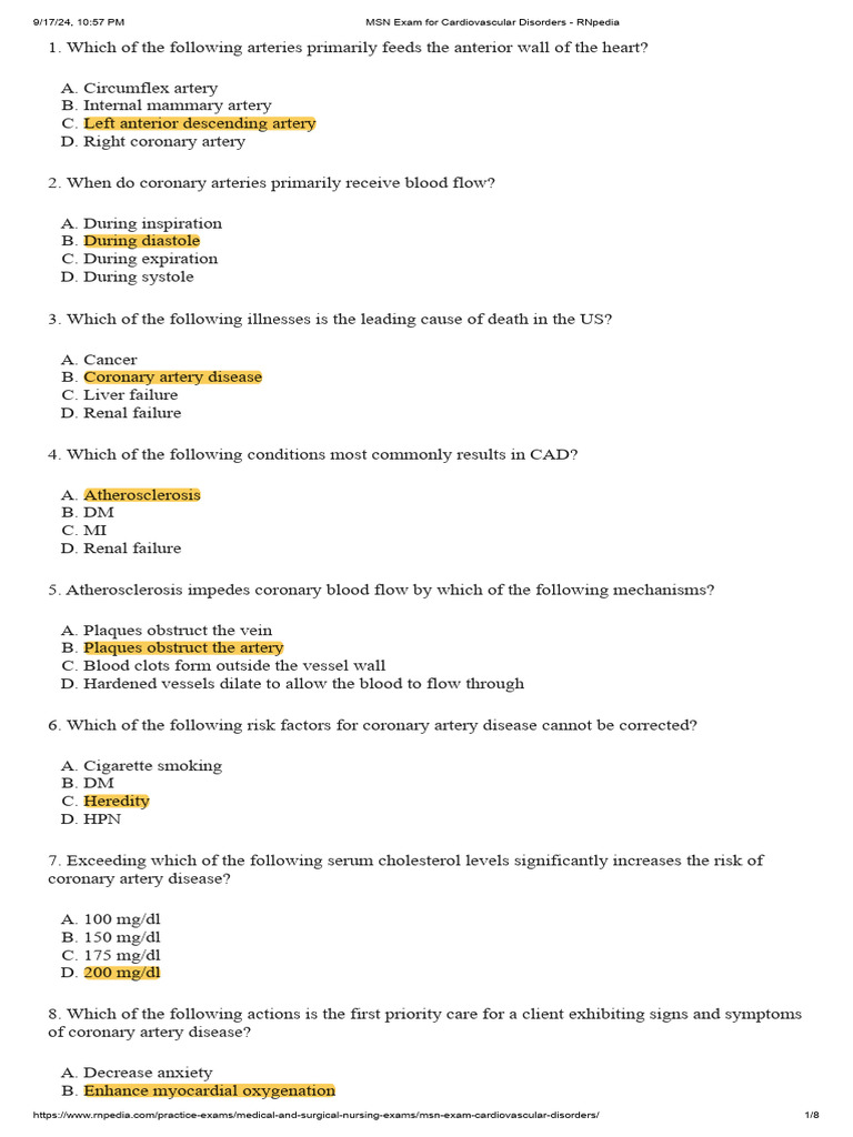 Cardiovascular Disorders - RNpedia | PDF